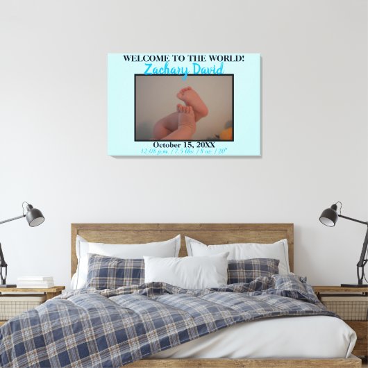 Blue Baby Boy Foto Birth Stats Canvas Afdruk (Insitu (Slaapkamer))