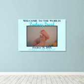 Blue Baby Boy Foto Birth Stats Canvas Afdruk (Insitu (Houten vloer))