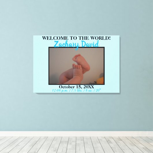 Blue Baby Boy Foto Birth Stats Canvas Afdruk (Insitu (Houten vloer))