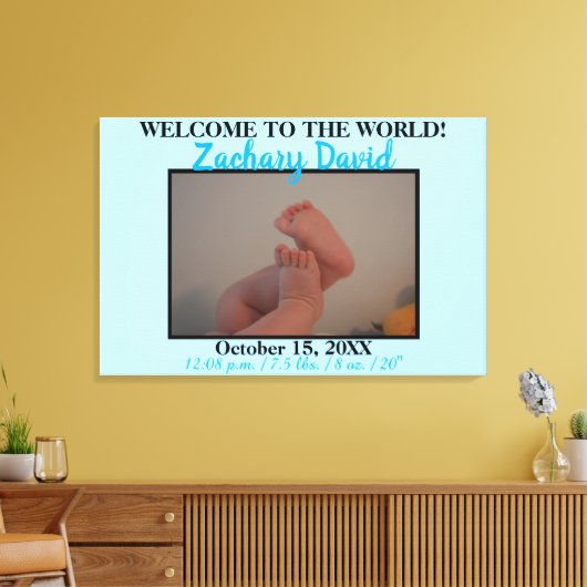 Blue Baby Boy Foto Birth Stats Canvas Afdruk (Insitu (Woonkamer))