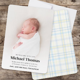 Blue Baby Boy Foto geboorteaankondiging