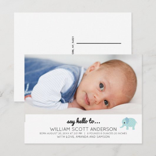 Blue Baby Boy Geboorteaankondiging Foto Aankondigingskaart (Voorkant / Achterkant)