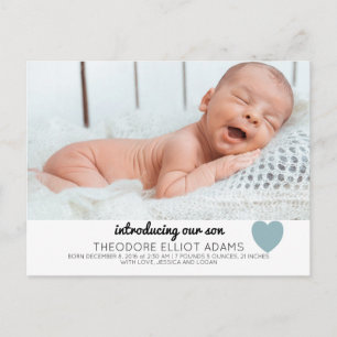 Blue Baby Boy Geboorteaankondiging Foto Briefkaart
