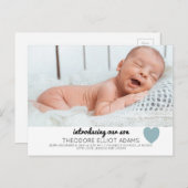 Blue Baby Boy Geboorteaankondiging Foto Briefkaart (Voorkant / Achterkant)