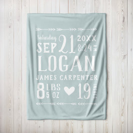 Blue Baby Boy Geboortestatistieken Keepsake Fleece Deken