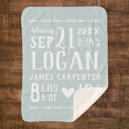 Blue Baby Boy Geboortestatistieken Keepsake Sherpa Deken