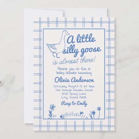 Blue Baby Boy Hand getekend Gekke Goose Baby showe Kaart (Voorkant)