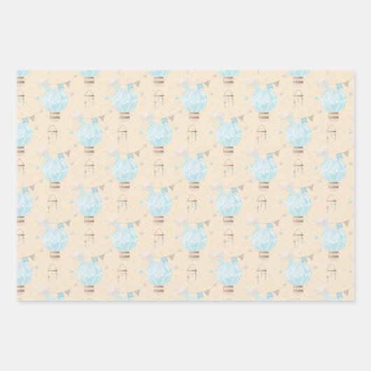 Blue Baby Boy Hot Air-ballonnen en regenboogstraal Inpakpapier Vel (Voorkant 3)