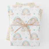 Blue Baby Boy Hot Air-ballonnen en regenboogstraal Inpakpapier Vel (In situ)