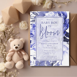 Blue Baby Boy in Bloom Baby shower Kaart