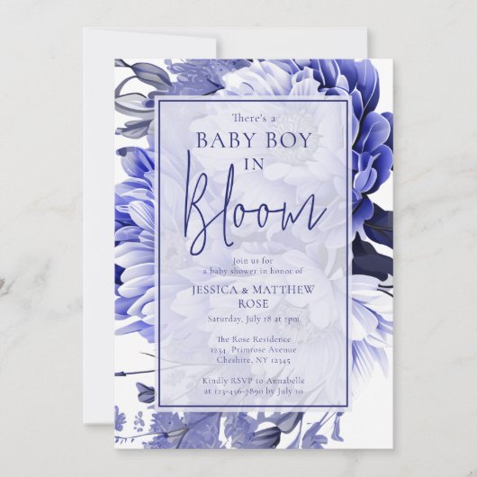 Blue Baby Boy in Bloom Baby shower Kaart (Voorkant)