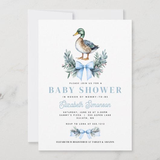 Blue Baby Boy Mallard Duck Baby shower Kaart (Voorkant)