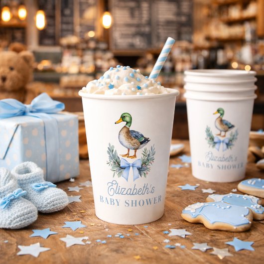 Blue Baby Boy Mallard Duck Baby shower Papieren Bekers