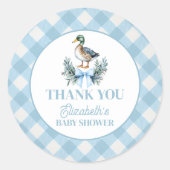 Blue Baby Boy Mallard Duck Baby shower Ronde Sticker (Voorkant)