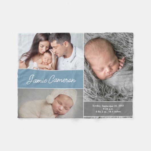 Blue Baby Boy Naam Geboortedatum start aangepaste Fleece Deken (Voorkant (Horizontaal))