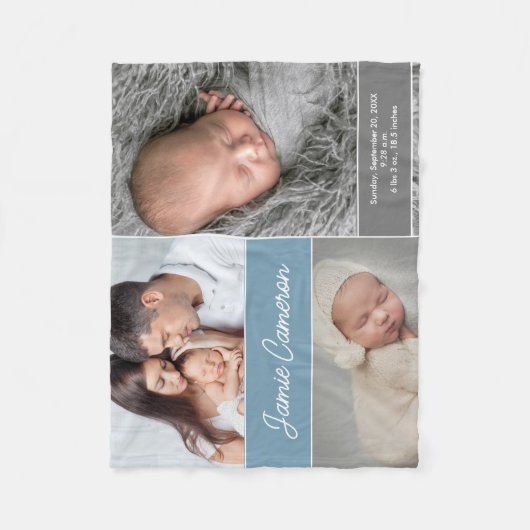 Blue Baby Boy Naam Geboortedatum start aangepaste  Fleece Deken (Voorkant)