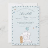 Blue Baby Boy Olifant en Ballon Waterverf Kaart (Voorkant)