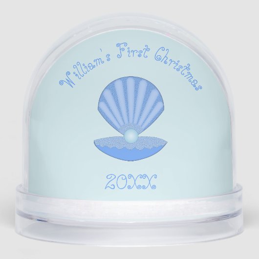 Blue Baby Boy Oyster shell and Pearl Baby Name Sneeuwbol (Voorkant)