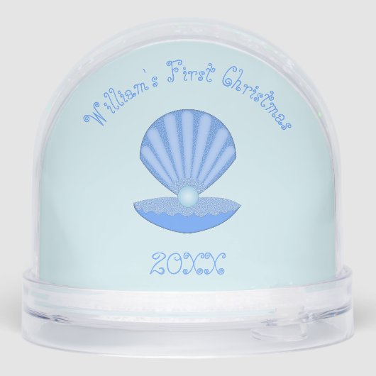 Blue Baby Boy Oyster shell and Pearl Baby Name Sneeuwbol (Achterkant)