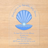 Blue Baby Boy Oyster shell en Pearl Baby shower Acryl Uitnodigingen (Voorkant)
