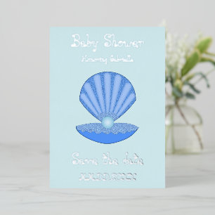 Blue Baby Boy Oyster shell en Pearl Baby shower Folie Feestdagenkaart