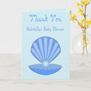 Blue Baby Boy Oyster shell en Pearl Baby shower Kaart