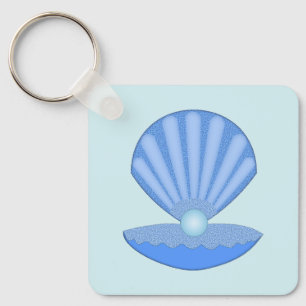 Blue Baby Boy Oyster shell en Pearl Baby shower Sleutelhanger