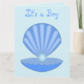 Blue Baby Boy Oyster shell en Pearl Custom Kaart (Voorkant)