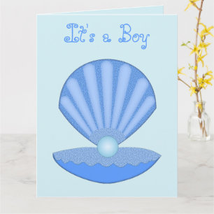 Blue Baby Boy Oyster shell en Pearl Custom Kaart