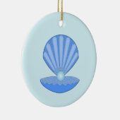 Blue Baby Boy Oyster shell en Pearl Custom Keramisch Ornament (Rechts)