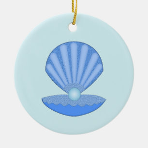 Blue Baby Boy Oyster shell en Pearl Custom Keramisch Ornament