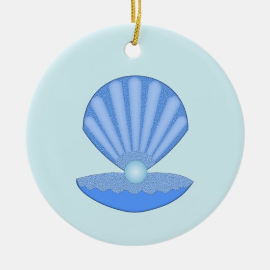 Blue Baby Boy Oyster shell en Pearl Custom Keramisch Ornament (Voorkant)