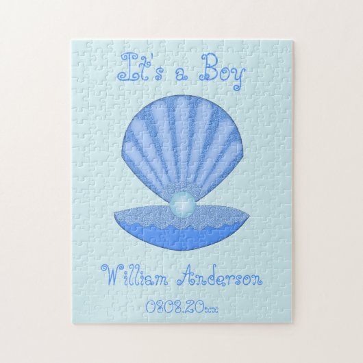 Blue Baby Boy Oyster shell en Pearl Custom Legpuzzel (Verticaal)