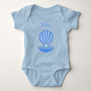 Blue Baby Boy Oyster shell en Pearl Custom Name Romper