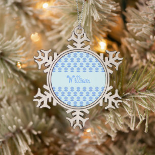 Blue Baby Boy Oyster shell en Pearl Custom Name Tin Sneeuwvlok Ornament