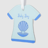 Blue Baby Boy Oyster shell en Pearl Custom Ornament (voorkant)