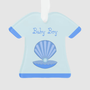 Blue Baby Boy Oyster shell en Pearl Custom Ornament