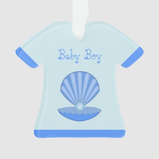 Blue Baby Boy Oyster shell en Pearl Custom Ornament (voorkant)