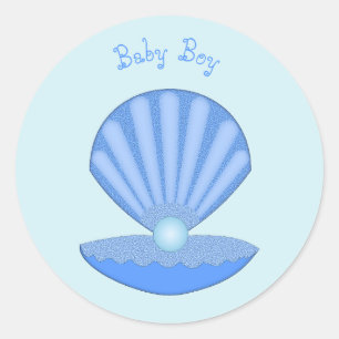 Blue Baby Boy Oyster shell en Pearl Custom Ronde Sticker