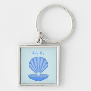 Blue Baby Boy Oyster shell en Pearl Custom Sleutelhanger