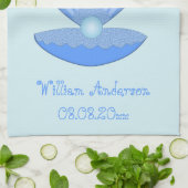 Blue Baby Boy Oyster shell en Pearl Custom Theedoek (Gevouwen)