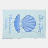 Blue Baby Boy Oyster shell en Pearl Custom Theedoek (Horizontaal)