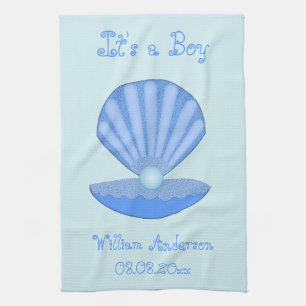 Blue Baby Boy Oyster shell en Pearl Custom Theedoek