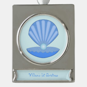Blue Baby Boy Oyster shell en Pearl Custom Verzilverd Banner Ornament