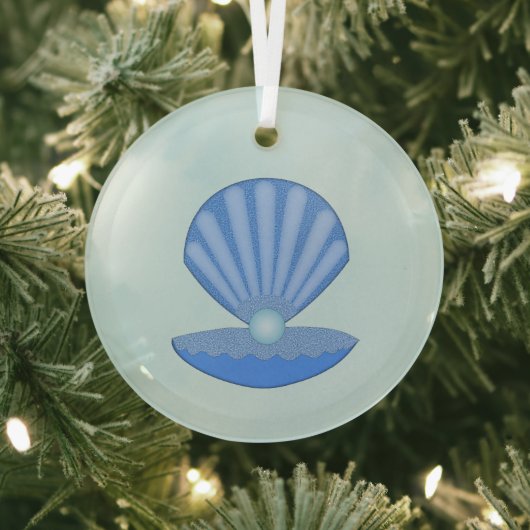 Blue Baby Boy Oyster shell en Pearl Glas Ornament (Insitu)