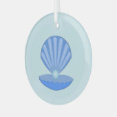 Blue Baby Boy Oyster shell en Pearl Glas Ornament (Voorkant links)