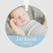 Blue Baby Boy Persoonlijke naam Foto Ornament (achterkant)