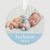 Blue Baby Boy Persoonlijke naam Foto Ornament (voorkant)