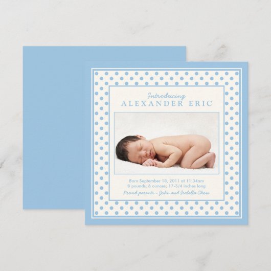 Blue Baby Boy Polka Dot Foto geboorteaankondiging Aankondiging (Voorkant / Achterkant)