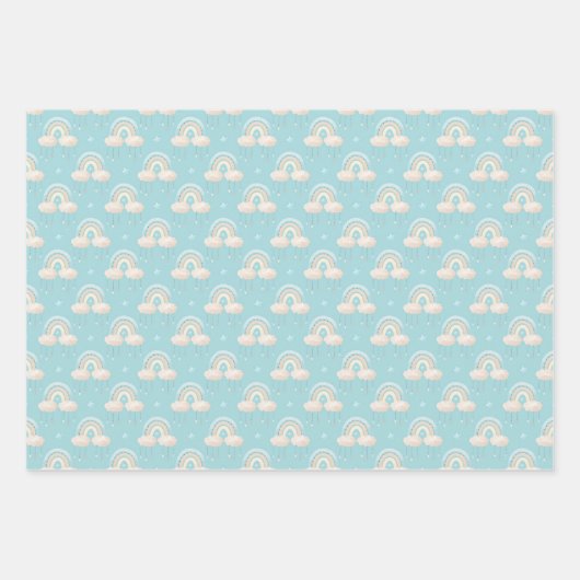 Blue Baby Boy Rainbow en Rabbit Inpakpapier Vel (Voorkant)